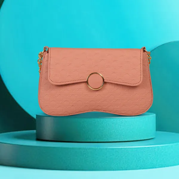 Peach_Honeycomb_Sling_Bag_With_Golden_Chain