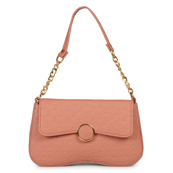 Peach_Honeycomb_Sling_Bag_With_Golden_Chain