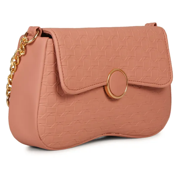 Peach_Honeycomb_Sling_Bag_With_Golden_Chain