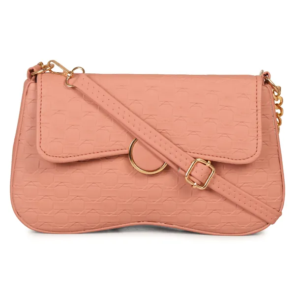 Peach_Honeycomb_Sling_Bag_With_Golden_Chain