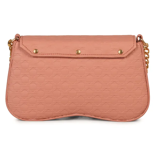 Peach_Honeycomb_Sling_Bag_With_Golden_Chain
