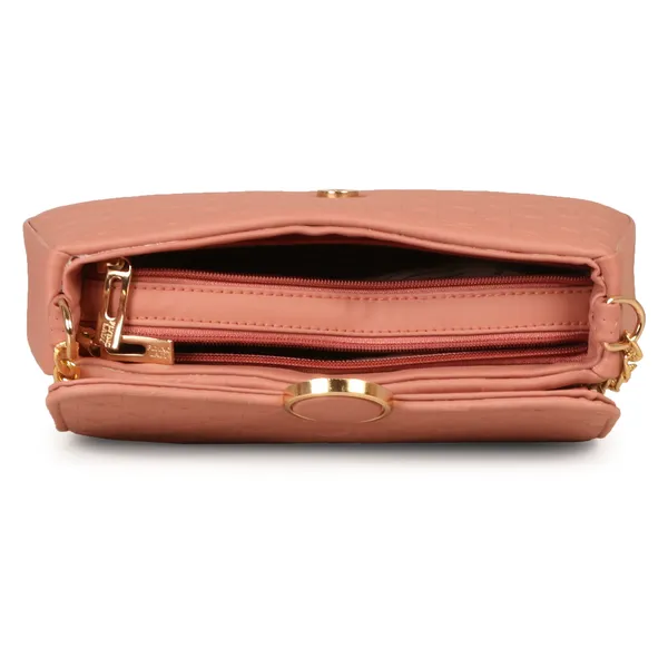 Peach_Honeycomb_Sling_Bag_With_Golden_Chain