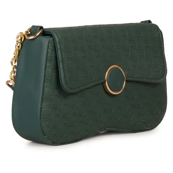 Teal_Honeycomb_Sling_Bag_With_Golden_Chain