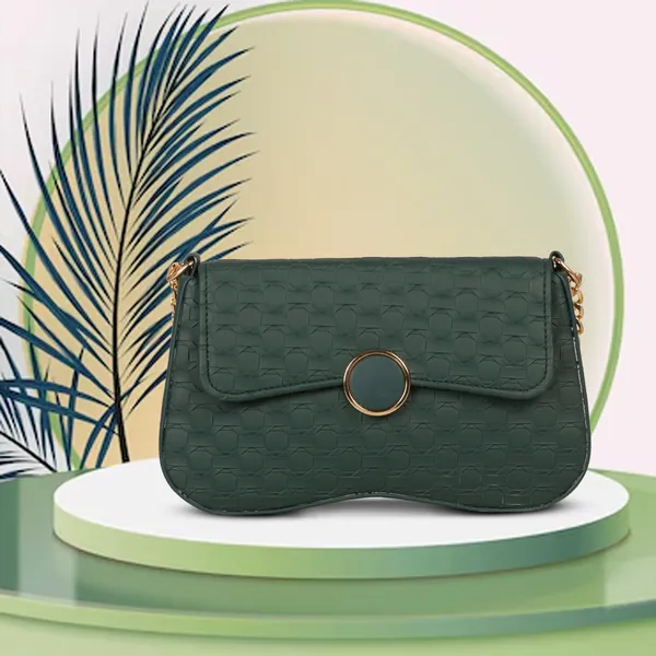 Teal_Honeycomb_Sling_Bag_With_Golden_Chain