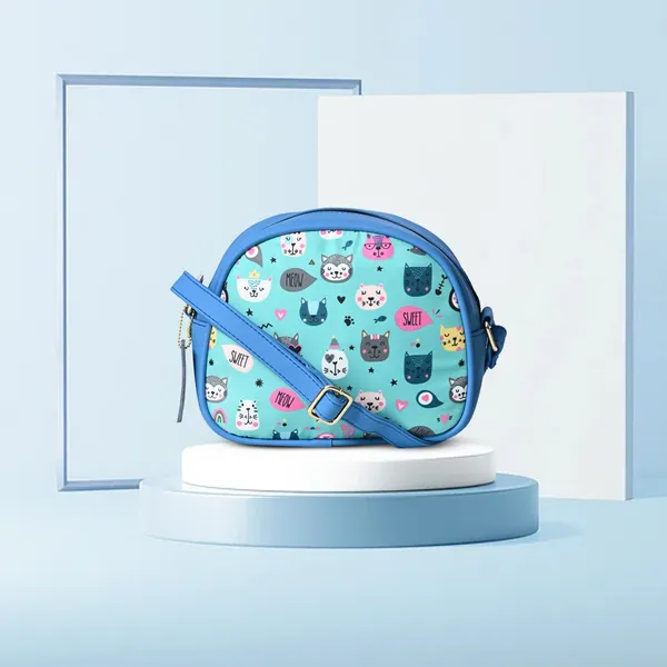 Teal_Cartoon_Cross_Body_Bag_With_Zipper_Compartments