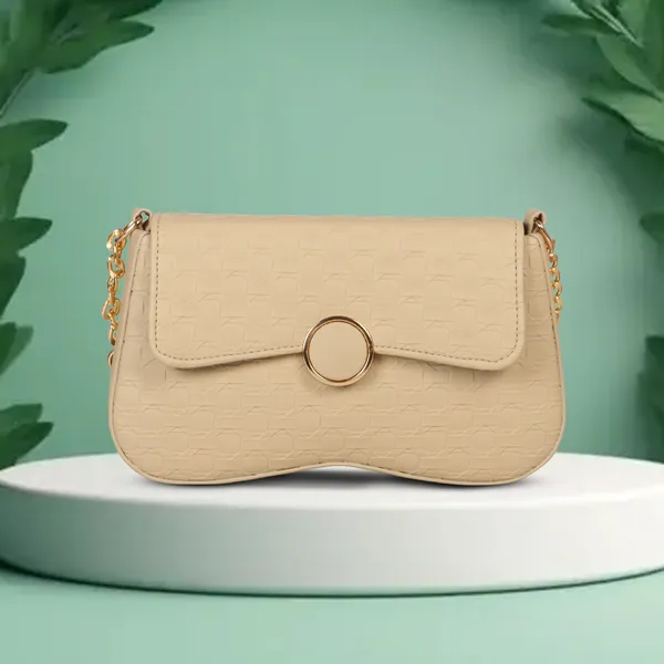 Beige_Honeycomb_Sling_Bag_With_Golden_Chain