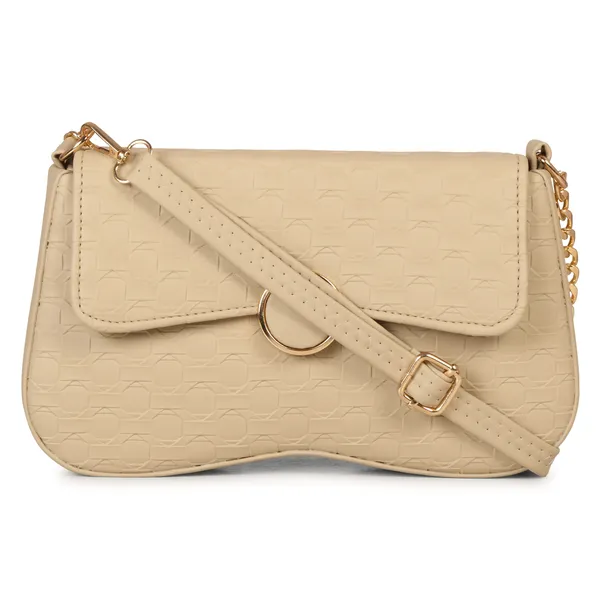 Beige_Honeycomb_Sling_Bag_With_Golden_Chain