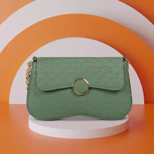 Forest_Green_Honeycomb_Sling_Bag_With_Golden_Chain