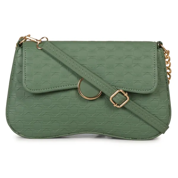 Forest_Green_Honeycomb_Sling_Bag_With_Golden_Chain