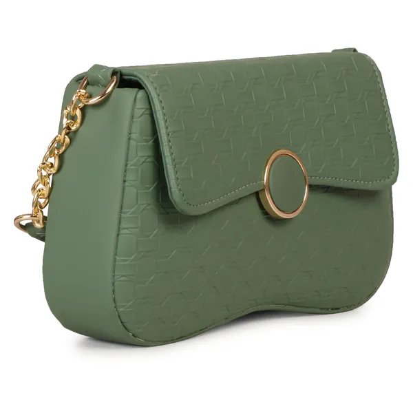Forest_Green_Honeycomb_Sling_Bag_With_Golden_Chain