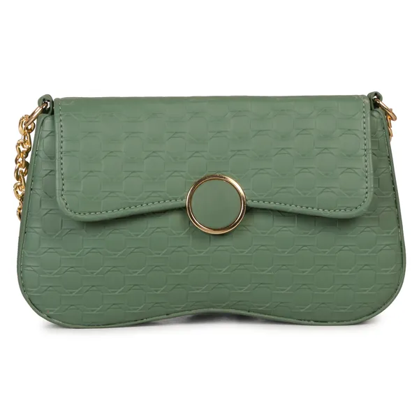 Forest_Green_Honeycomb_Sling_Bag_With_Golden_Chain