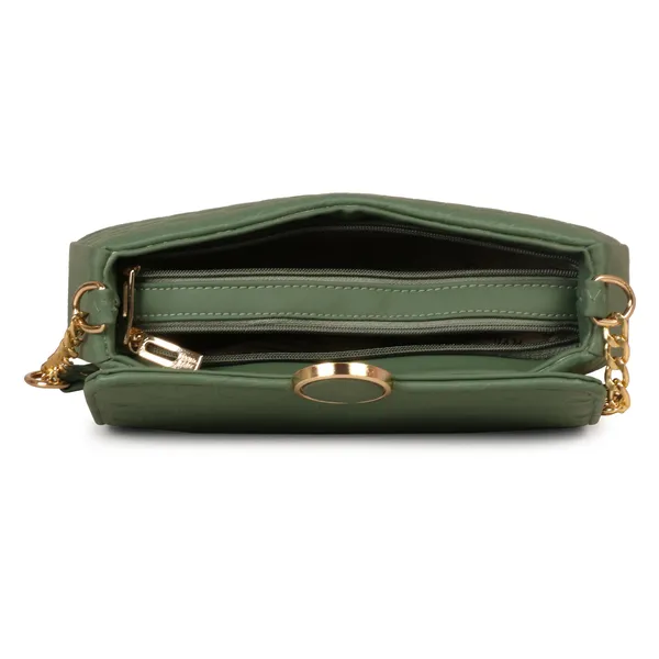 Forest_Green_Honeycomb_Sling_Bag_With_Golden_Chain