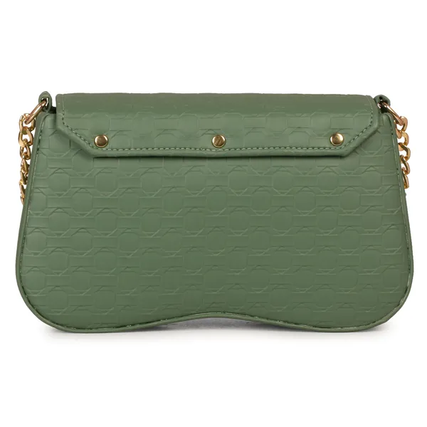 Forest_Green_Honeycomb_Sling_Bag_With_Golden_Chain