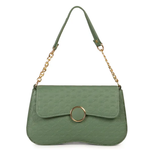 Forest_Green_Honeycomb_Sling_Bag_With_Golden_Chain