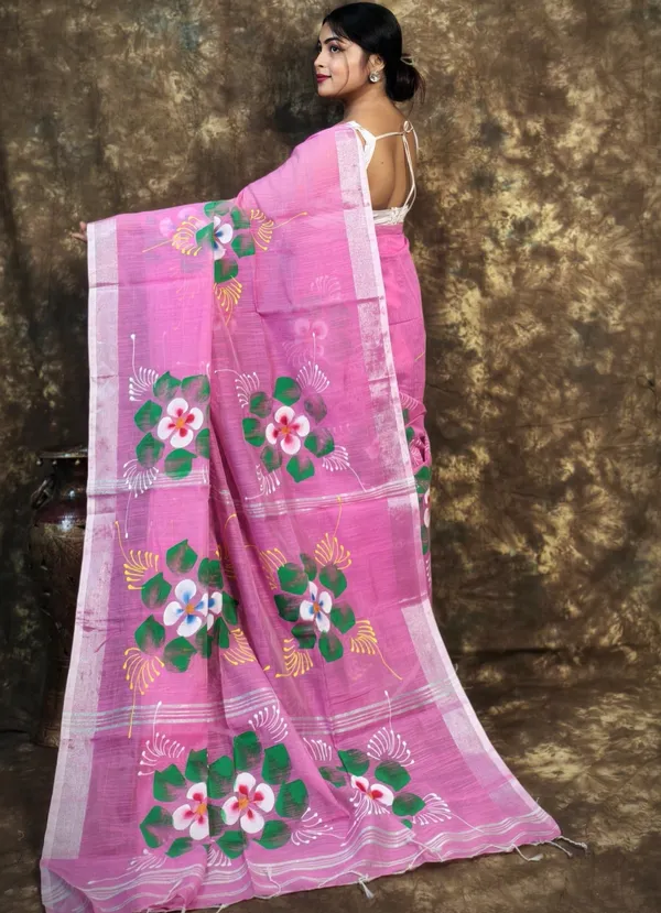 Light_Pink_Handloom_Premium_Quality_Handprint_Flower_Motifs_Women_Cotton_Silk_Saree_For_Women_With_Blouse_Piece