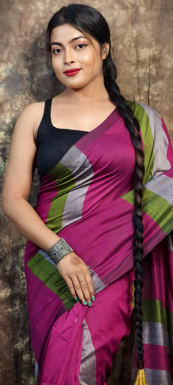 Multi_Colour_Handloom_Striped_Pure_Cotton_Soft_Saree_With_Contrast_Pallu