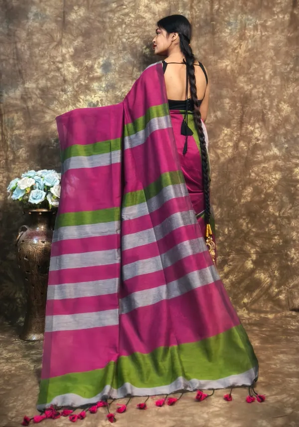 Multi_Colour_Handloom_Striped_Pure_Cotton_Soft_Saree_With_Contrast_Pallu