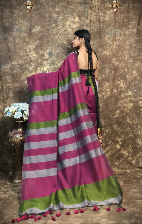 Multi_Colour_Handloom_Striped_Pure_Cotton_Soft_Saree_With_Contrast_Pallu