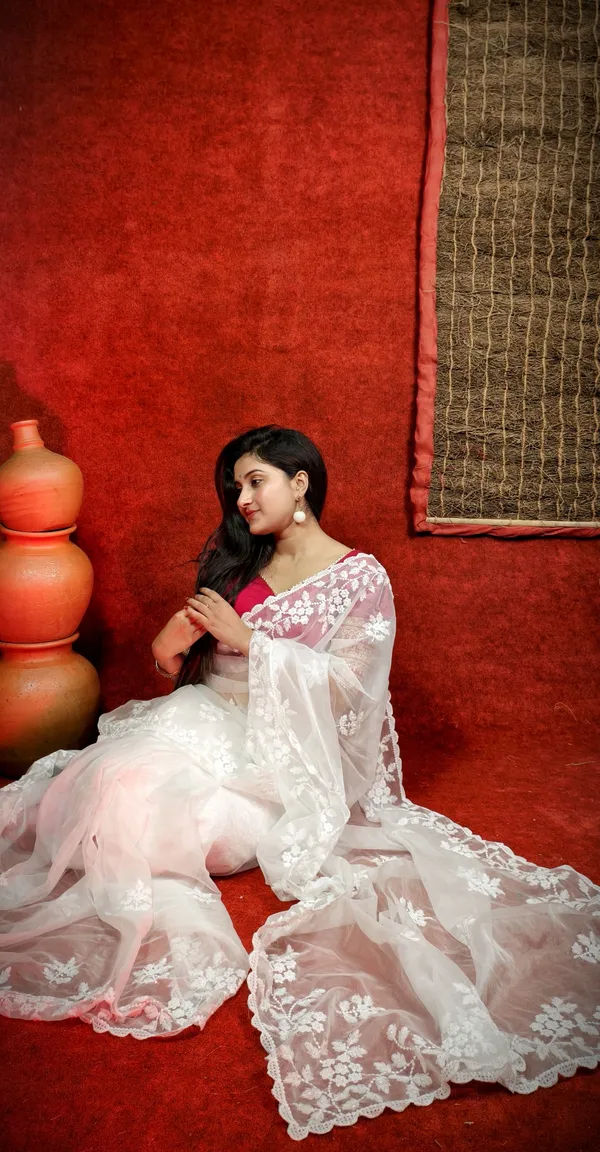 White_Artisanal_Handloom_Saree_with_Intricate_All-Over_Puthi_Work_Includes_Blouse_Piece