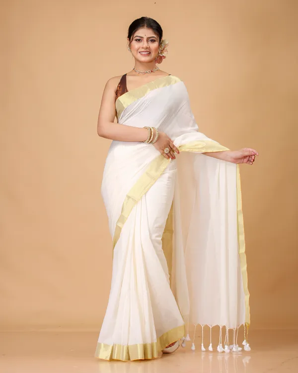 White_Handloom_Premium_Quality_Bollywood_Style_Jori_Border_Mull_Cotton_Saree_For_Women_With_Beautiful_Running_Blouse_Piece