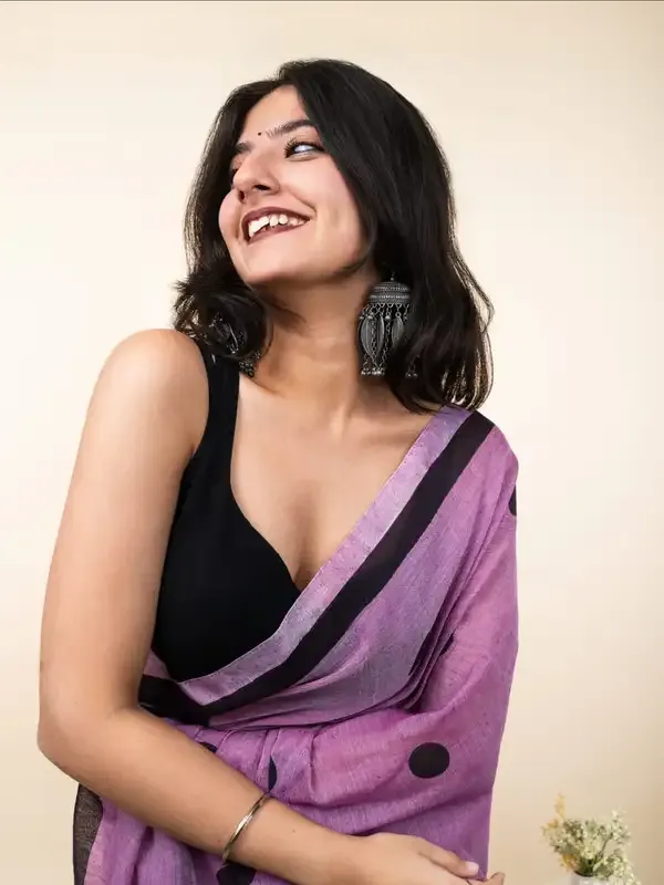 Purple_Authentic_Bengal_Handloom_Traditional_Puja_Special_Cotton_Block_Print_Saree_For_Women_With_Blouse_Piece