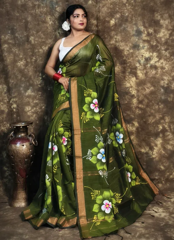 Pesta_Handloom_Premium_Quality_Handprint_Flower_Motifs_Women_Cotton_Silk_Saree_For_Women_With_Blouse_Piece