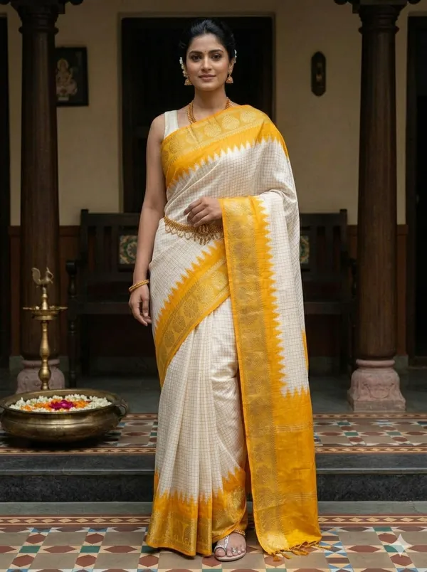 Yellow_Premium_Cotton_Silk_Saree_with_Zari_Border_&_Elegant_Pallu_Traditional_Handloom_Style_Saree_With_Blouse_Piece