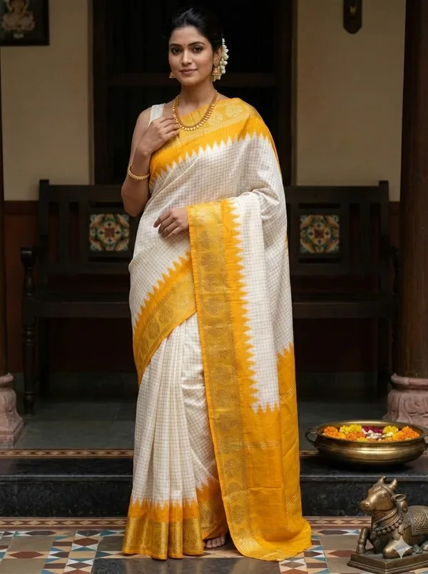 Yellow_Premium_Cotton_Silk_Saree_with_Zari_Border_&_Elegant_Pallu_Traditional_Handloom_Style_Saree_With_Blouse_Piece