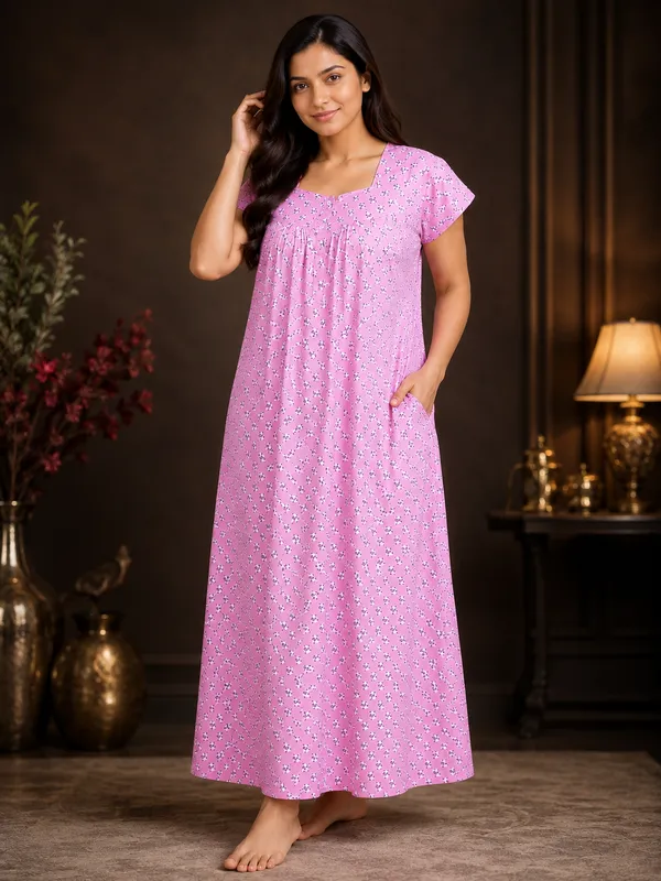 Light_Pink_Women_Premium_Cotton_Floral_Printed_Nighty_|_Comfortable_Full-Length_Short_Sleeve_Nightdress_|_Soft_&_Breathable_Cotton_Night_Gown_for_Daily_Wear