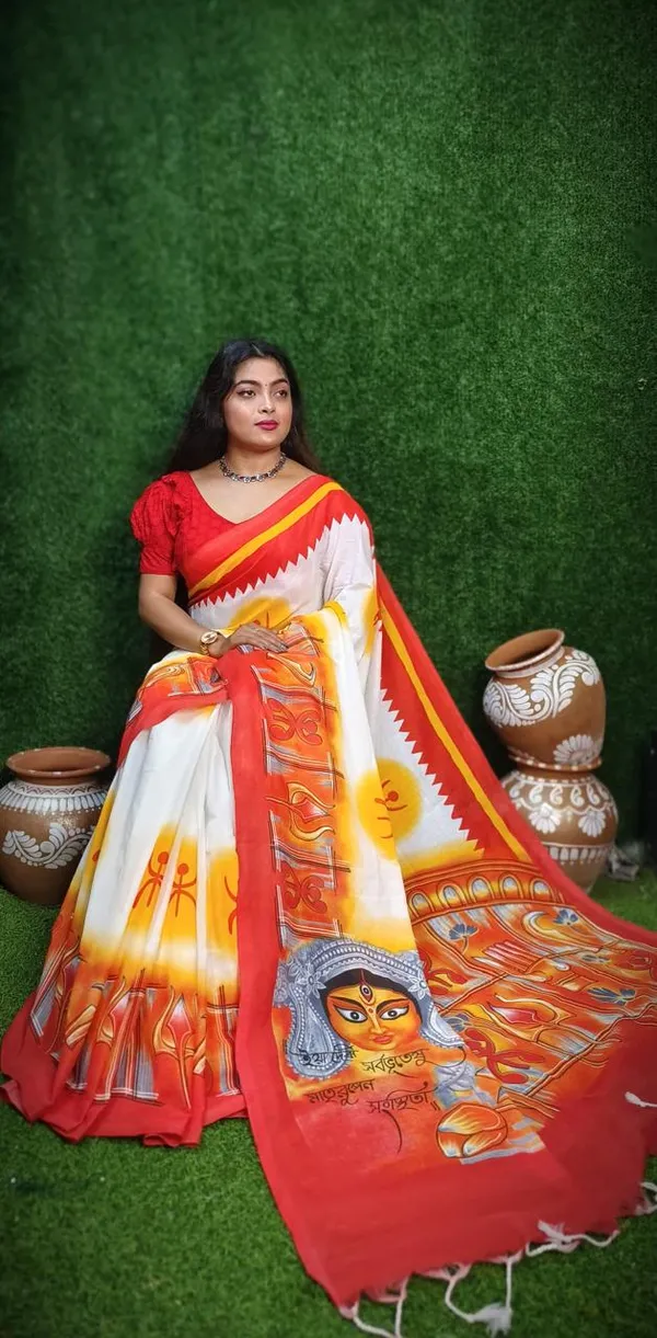 Puja_SpaHandloom_Premium_Cotton_Block_Print_Soft_Saree_For_Durga_Puja_With_Blouse_Pcs