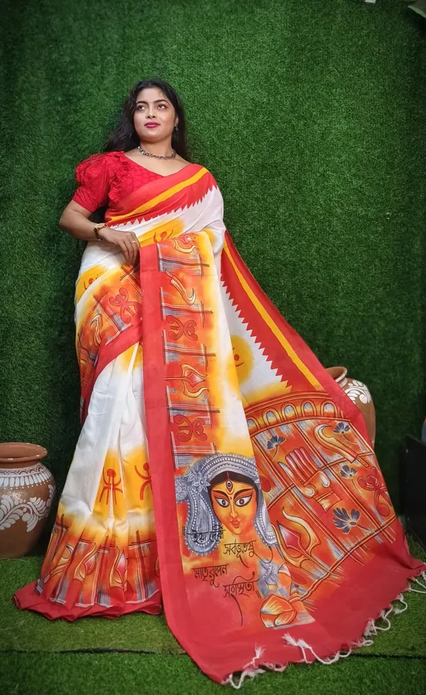 Puja_SpaHandloom_Premium_Cotton_Block_Print_Soft_Saree_For_Durga_Puja_With_Blouse_Pcs