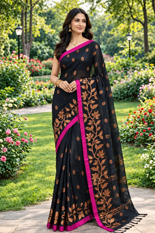 Black_Handloom_Premium_Quality_Cotton_Silk_Saree_For_Women_With_Running_Blouse_Peice