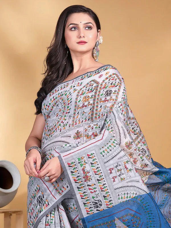 Ash_And_Sky_Blue_Handloom_Cotton_Silk_Premium_Quality_Madhubani_Print_Soft_Saree