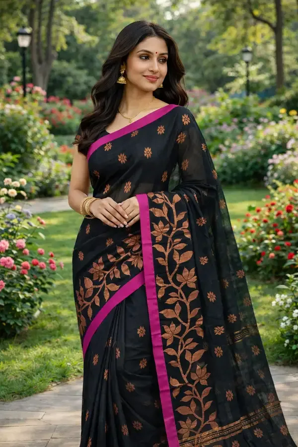 Black_Handloom_Premium_Quality_Cotton_Silk_Saree_For_Women_With_Running_Blouse_Peice