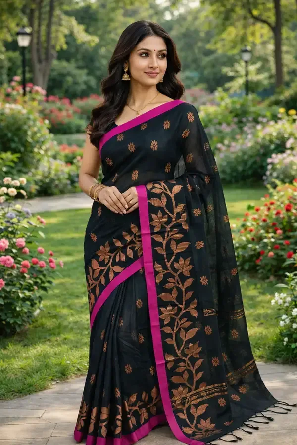 Black_Handloom_Premium_Quality_Cotton_Silk_Saree_For_Women_With_Running_Blouse_Peice