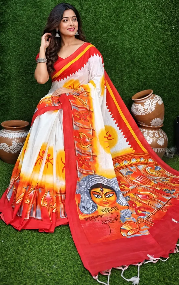 Puja_SpaHandloom_Premium_Cotton_Block_Print_Soft_Saree_For_Durga_Puja_With_Blouse_Pcs