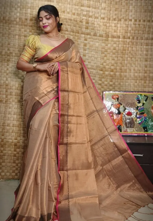 Beige_Handloom_Premium_Quality_Tissue_Silk_Saree_For_Women_With_Running_Blouse_Piece