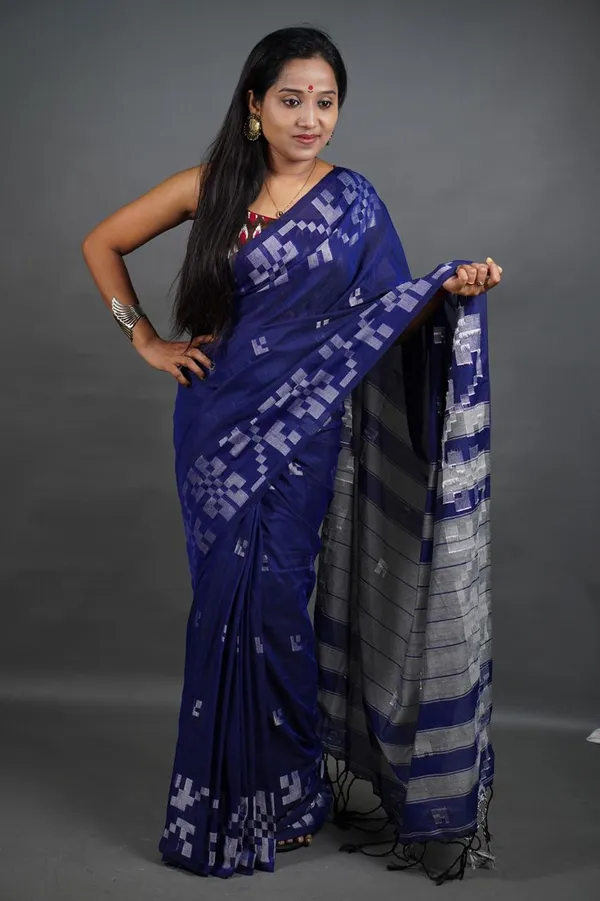 Premium_Quality_Authentic_Handloom_Pure_Cotton_Sarees_For_Women_(Blue_)