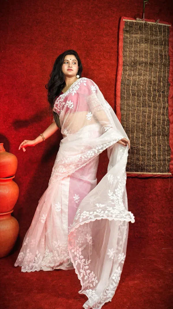 White_Artisanal_Handloom_Saree_with_Intricate_All-Over_Puthi_Work_Includes_Blouse_Piece