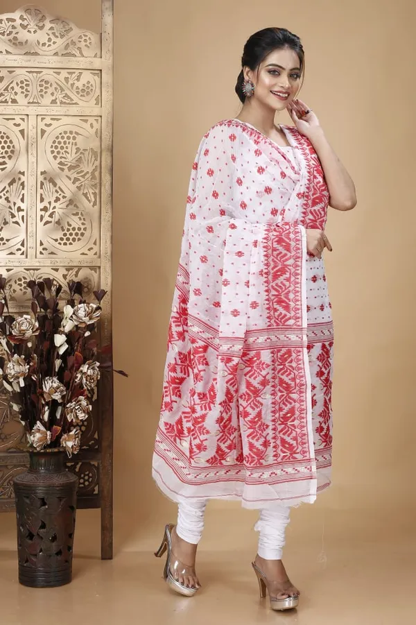 White_and_Red_Handloom_Dhakai_Jamdani_Unstitched_Silk_Suit_With_Dupatta