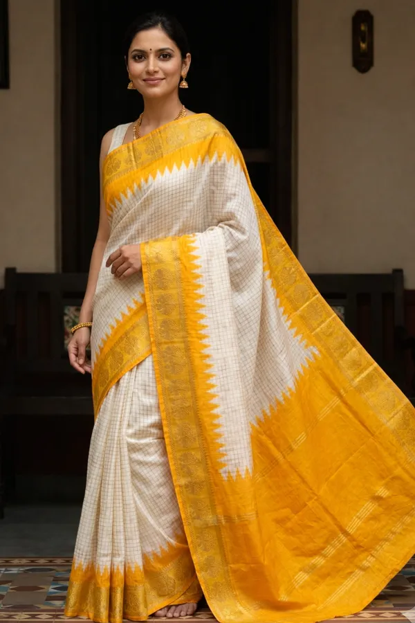 Yellow_Premium_Cotton_Silk_Saree_with_Zari_Border_&_Elegant_Pallu_Traditional_Handloom_Style_Saree_With_Blouse_Piece
