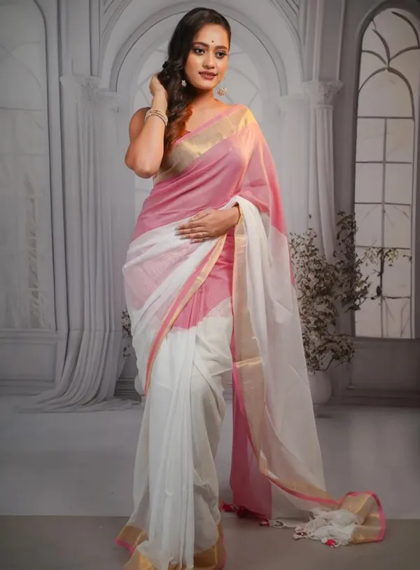 White_and_Pink__Handloom_Premium_Mull_Cotton_Saree_Elegant_&_Lightweight_Drape
