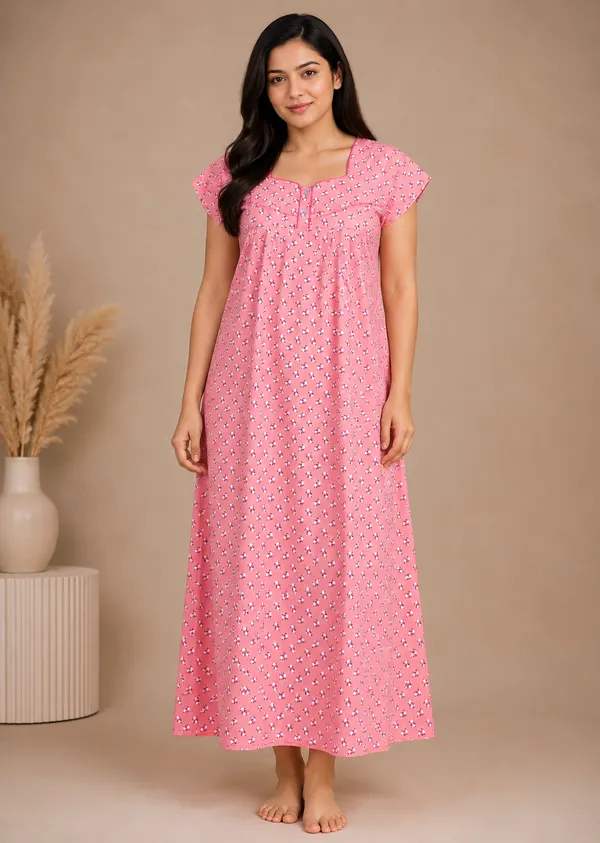 Rose_Pink_Women_Premium_Cotton_Floral_Printed_Nighty_|_Comfortable_Full-Length_Short_Sleeve_Nightdress_|_Soft_&_Breathable_Cotton_Night_Gown_for_Daily_Wear