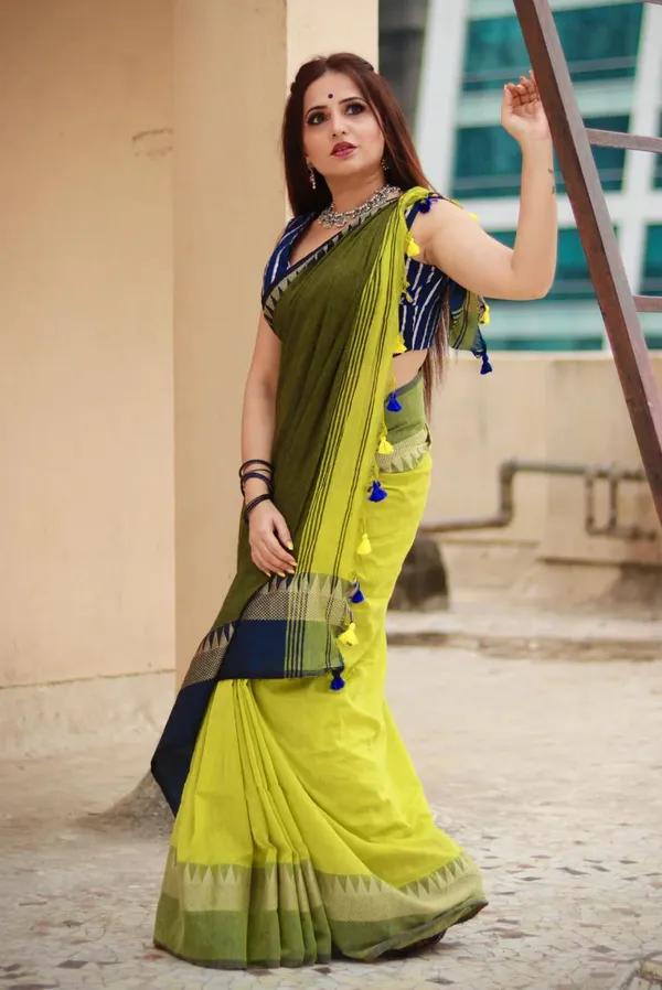 T.J_SAREES_Lemon_and_Blue_Handloom_Authentic_Bengal_Khaadi_Cotton_Sarees_With_Blouse_Piece