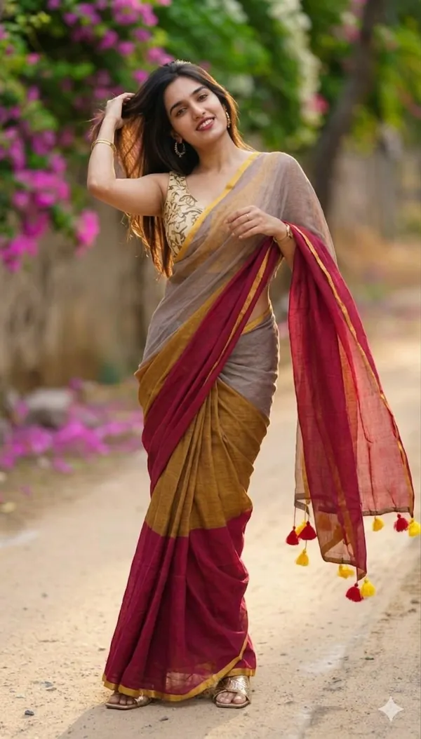Beige_and_Yellow_Elegant_Handloom_Mull_Cotton_Daily_Wear_Saree_For_Women