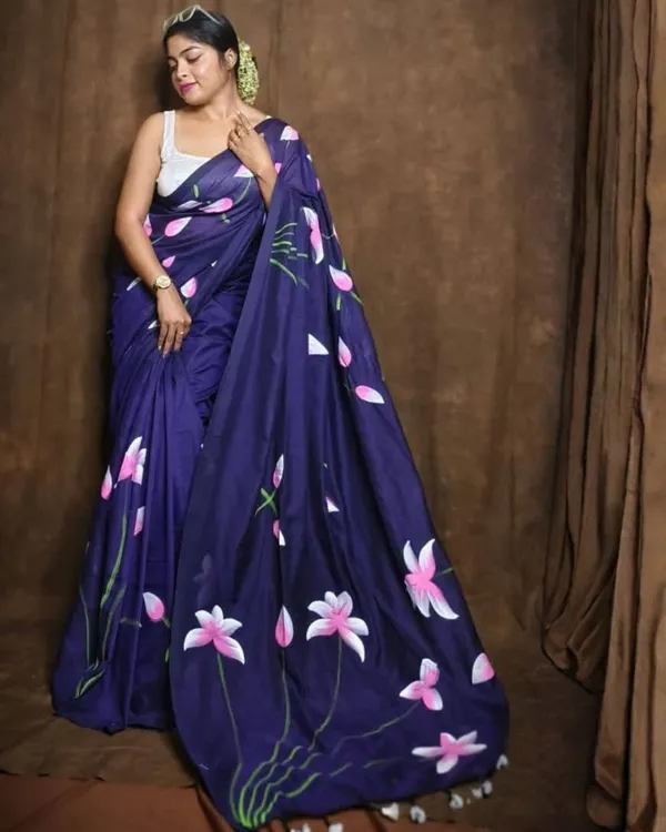 Blue_Handloom_Premium_Quality_Pure_Cotton_Hand_Print_Saree_With_Blouse_Piece