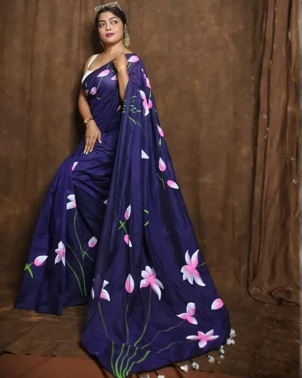 Blue_Handloom_Premium_Quality_Pure_Cotton_Hand_Print_Saree_With_Blouse_Piece