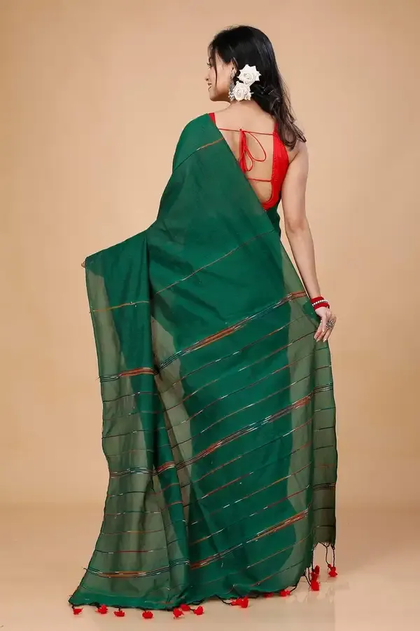 Deep_Green_Handloom_Premium_Quality_Pure_Cotton_Soft_Saree_For_Women_With_Running_Blouse_Piece