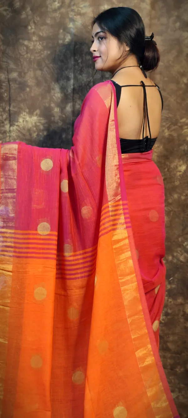 Pink_and_Orange_Handloom_Premium_Quality_Pure_Cotton_Soft_Saree_For_Women_With_Running_Blouse_Piece