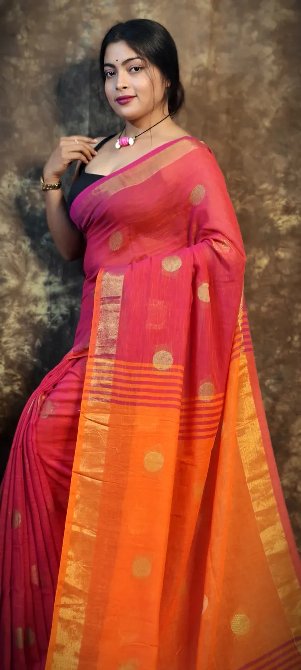Pink_and_Orange_Handloom_Premium_Quality_Pure_Cotton_Soft_Saree_For_Women_With_Running_Blouse_Piece